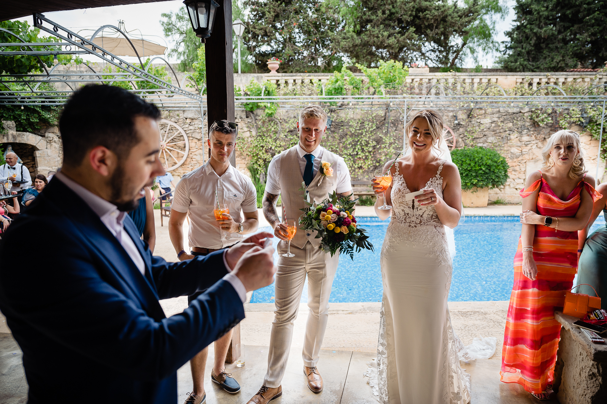 Wedding Magician in Malta performing to Bride & Groom - Image taken By Shane Watts